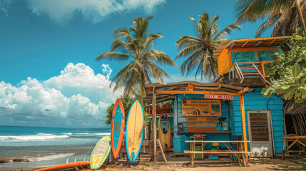 surf station on the beach, surfing, surfboard, sea, ocean, vacation, sand, cafe, wooden, south, Bali, Australia, sport, swimming