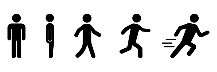 Running and walking people icons. Vector illustration