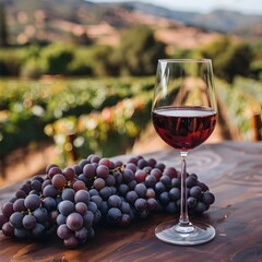 Savoring the Essence of Napa Valley A Captivating Vineyard Landscape with a Glass of Fine Red Wine