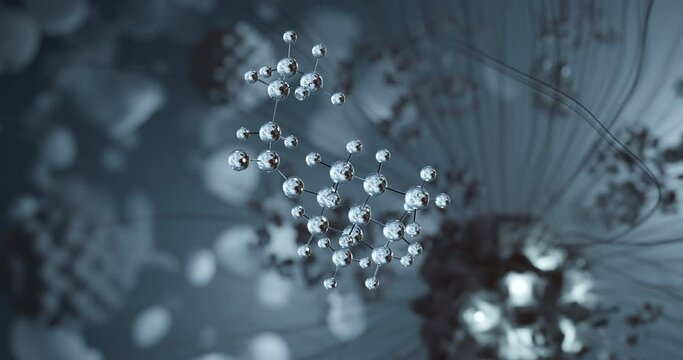 Menthyl isovalerate rotating 3d molecule, molecular structure of validolum, seamless video