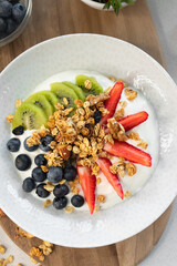 Granola Yogurt Bowl with Fresh Berries, Healthy Breakfast, Snack