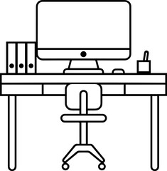 Desk table computer icon line style