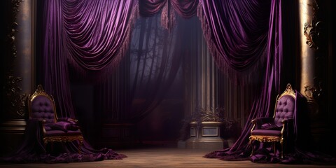 purple with golden curtain stage with frames,