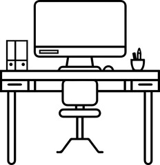 Desk table computer icon line style