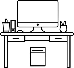 Desk table computer icon line style