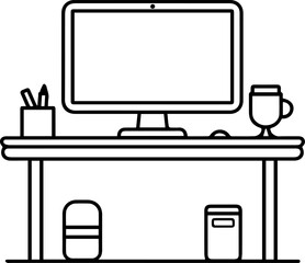 Desk table computer icon line style