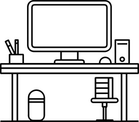 Desk table computer icon line style
