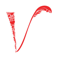 Letter V isolated on white. Romantic letter of beautiful heart. Love Alphabet Set. Vector Illustration