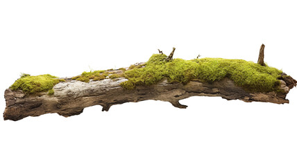 Tree branch with moss and lichen, isolated on transparent background.

