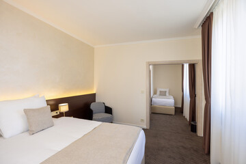 Interior of a hotel double bed bedroom
