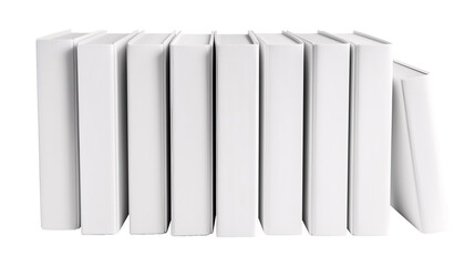 Mockup of isolated book spines with blank cover on a transparent background. Set of new modern white book in side view. Volume 2.