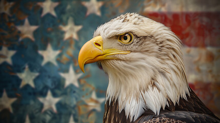 Fototapeta premium Eagle against the American flag. Generative AI