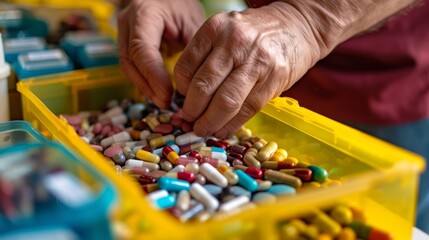 The hands sorting pills