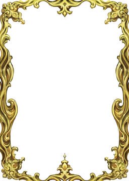 Cadre baroque en or dessin&eacute;, peint &agrave; la main