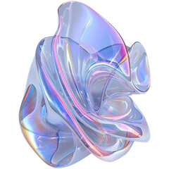 Minimalist holographic abstract background. Shapeless close-up ribbed glass object.