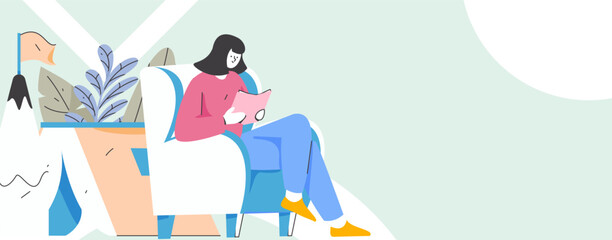 World Book Day Reading Character Flat Vector Concept Operation Hand Drawn Illustration
