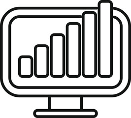 Line art illustration of a bar graph on a computer screen, depicting data analysis or business growth