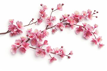3d pink sakura branch with flowers on white background