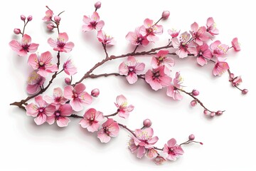 Fototapeta premium 3d pink sakura branch with flowers on white background