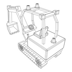 Heavy equipment excavator machine manufacturing power equipment for open pit mining. Wireframe low poly mesh vector illustration