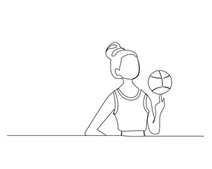 Continuous single line drawing of female basketball player spinning the basketball on the her finger. basketball tournament event . Design illustration