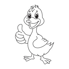 Cute duck cartoon coloring page illustration vector. For kids coloring book