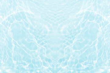 Blue water with ripples on the surface. Defocus blurred transparent blue colored clear calm water surface texture with splashes and bubbles. Water waves with shining pattern texture background.