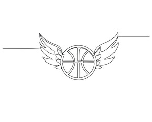 Continuous single line drawing of a basketball with two wings. basketball tournament event . Design illustration