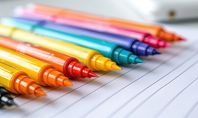 Obraz premium colorful markers and copy space on white table