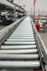conveyor belts inside a logistics warehouse