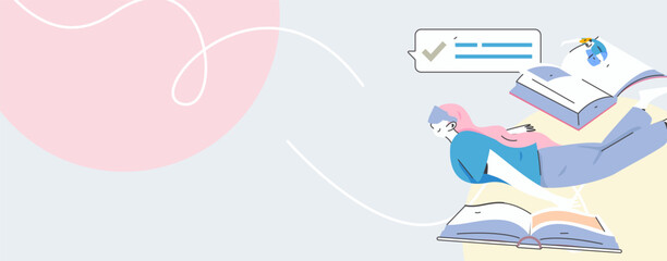 World Book Day Reading Character Flat Vector Concept Operation Hand Drawn Illustration
