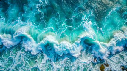 turquoise ocean water with splashes and foam for abstract natural background