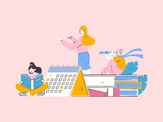 World Book Day Reading Character Flat Vector Concept Operation Hand Drawn Illustration
