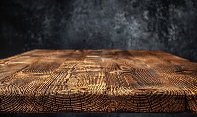 Close-up of the top wooden table against a dark wall