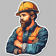 Fototapeta premium Construction Worker Sticker With Crossed Arms