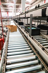 conveyor belts inside a logistics warehouse