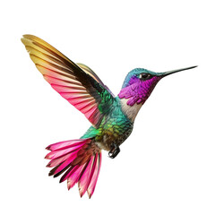 Obraz premium Realistic flying hummingbird with in a side view on a white background