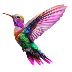 Obraz premium Realistic flying hummingbird with in a side view on a white background