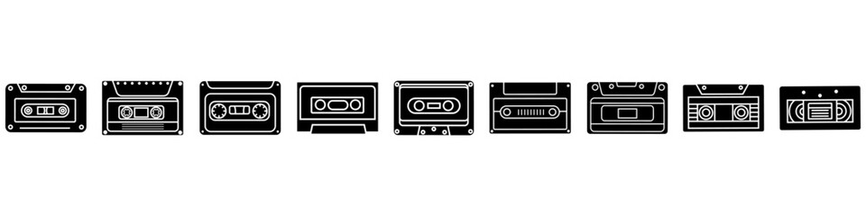 Audio cassette icon vector set. Cassette illustration sign colleclion. VHS symbol or logo.