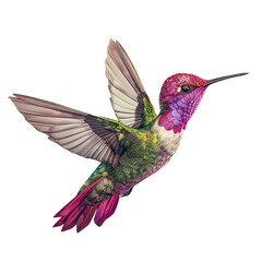 Obraz premium Realistic flying hummingbird with in a side view on a white background