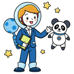 Beautiful Girl Amine Cartoon illustration with Panda