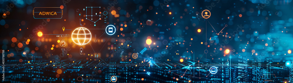Aufkleber smart device integration with tech symbols and text space