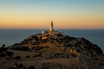 Cap de Formentor lighthouse is the most iconic spot for sunset in the island of  Majorca, Balearic...