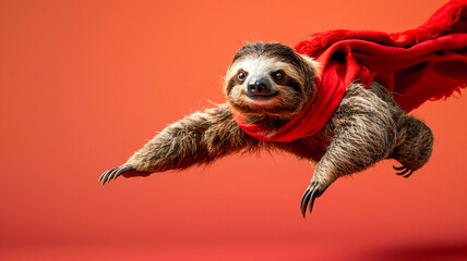 Cute sloth levitated wearing cloak studio shot , Fantasy funny animal concept .