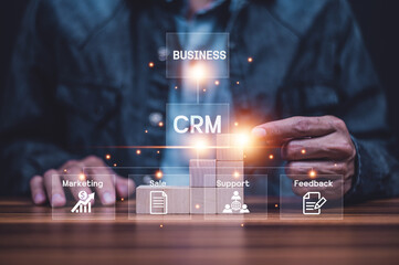 CRM Customer Relationship Management concept, Businessman using CRM software for business...