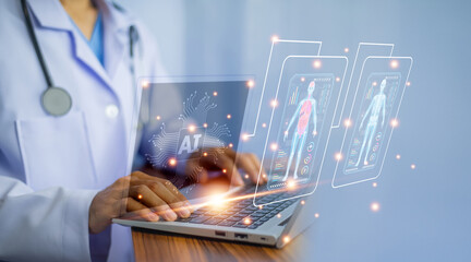 Doctor using AI technology treatment patient and document management on computer system.Modern AI technology fast in treatment.