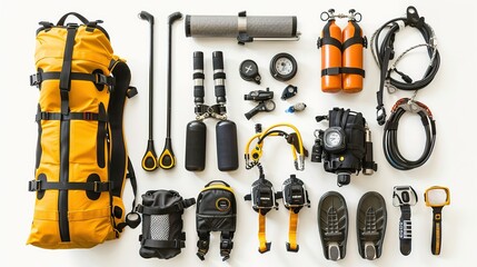 Set of diving equipment isolated on white background