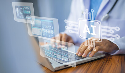 Doctor using AI technology treatment patient and document management on computer system.Modern AI...