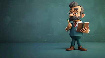 3D Teacher: The cartoon teacher mascot,adorned in a friendly smile and academic attire,embodies knowledge and guidance. Holding book in one hand or chalkboard in the other,this 3D character symbolizes