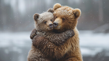 Obraz premium Brown Bears Hugging